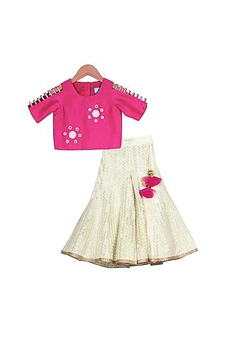 magenta crop top with champagne palazzo pants for girls