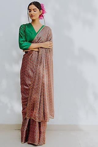 magenta embellished handwoven saree set