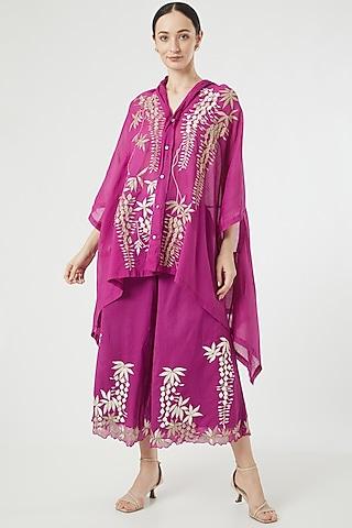 magenta embroidered cape