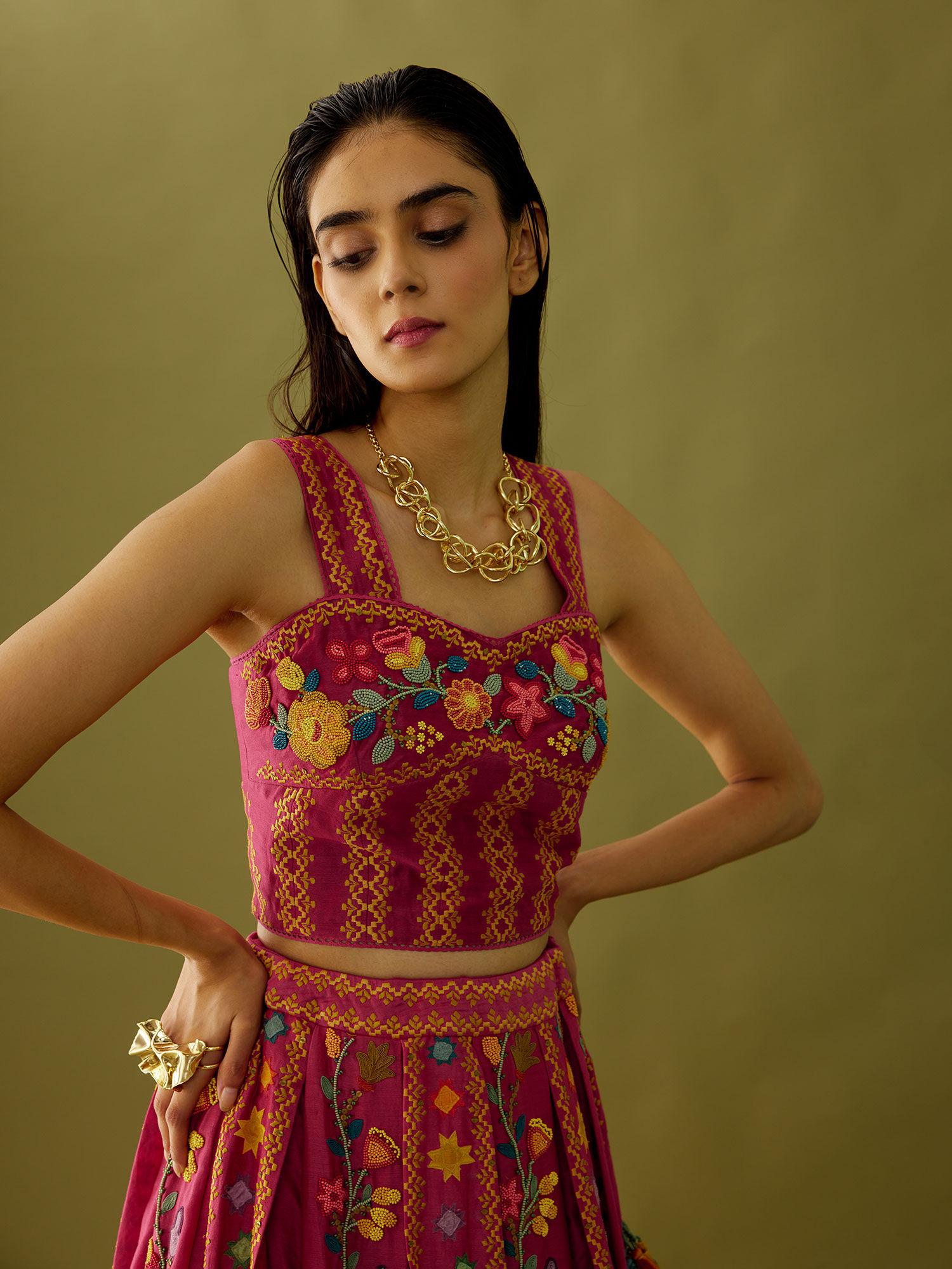 magenta embroidered crop top