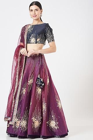 magenta embroidered lehenga set