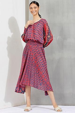 magenta embroidered midi dress