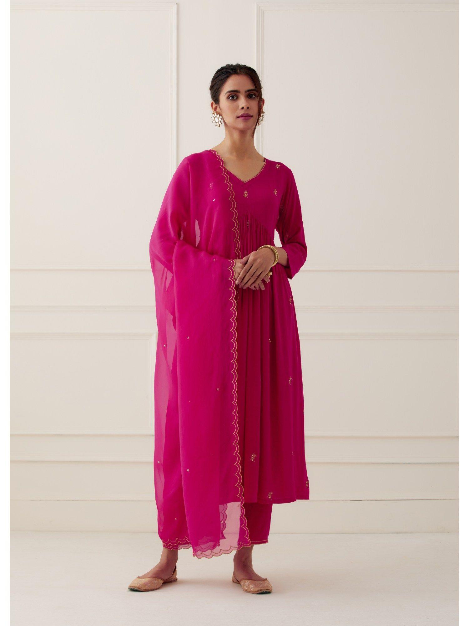 magenta embroidered modal cotton kurta