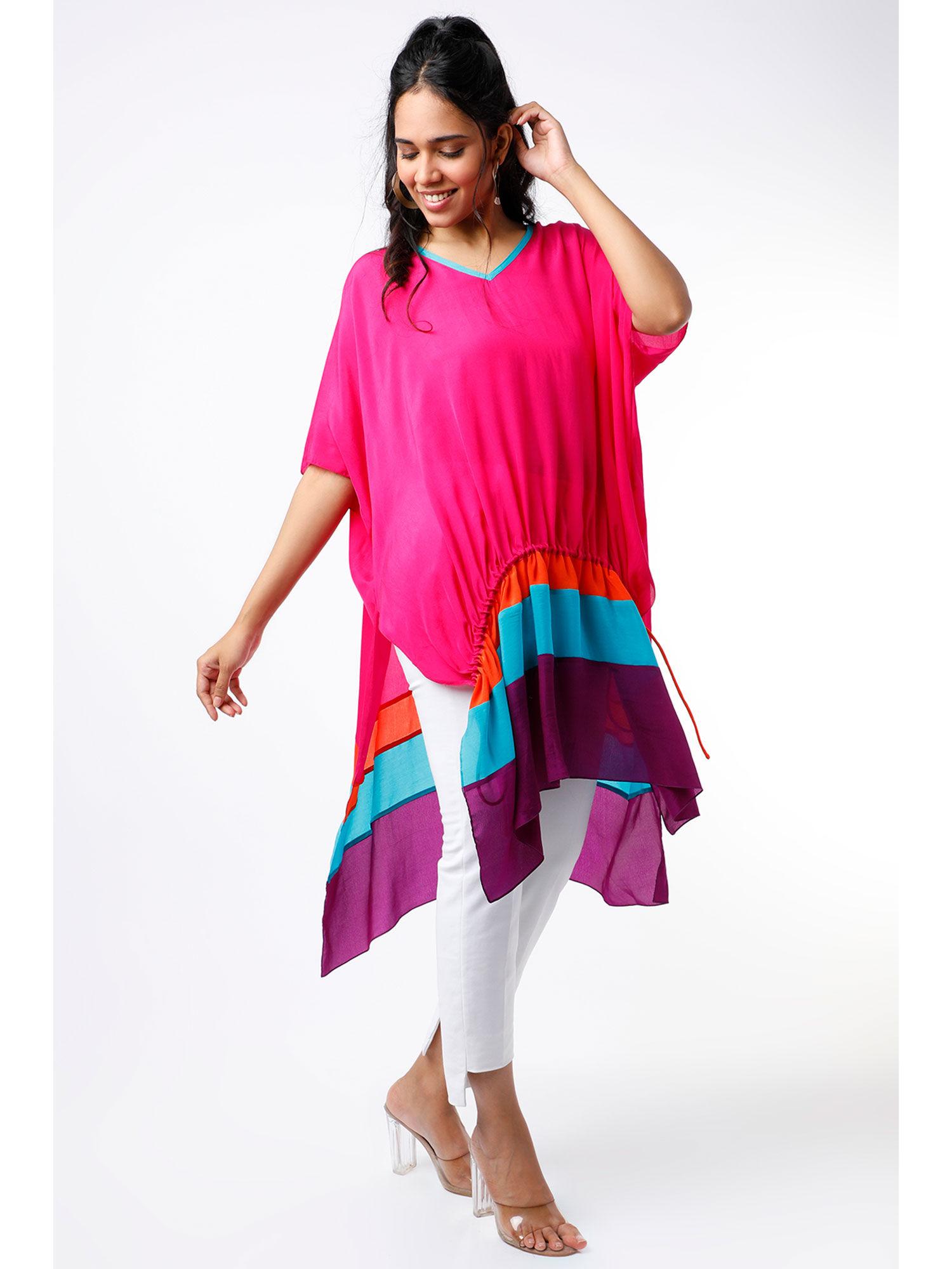 magenta gathered kaftan top