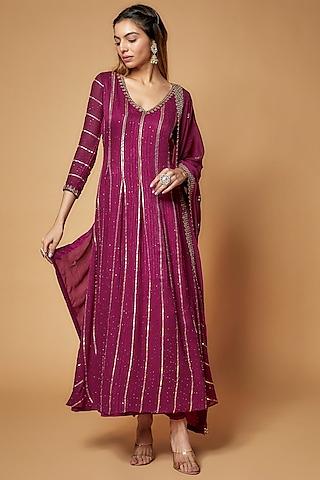 magenta georgette embroidered anarkali set