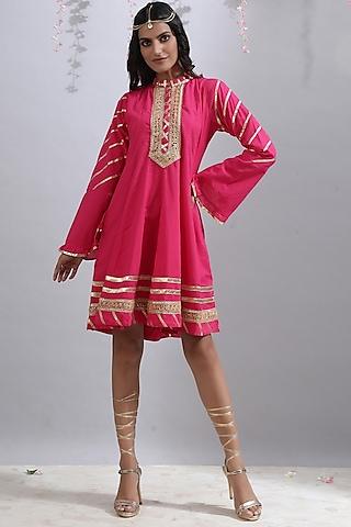 magenta gota embroidered shorti kalidar tunic