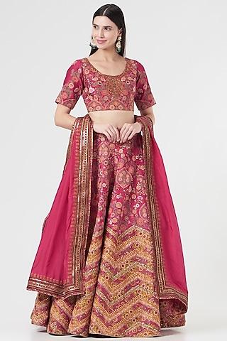 magenta habutai silk lehenga set