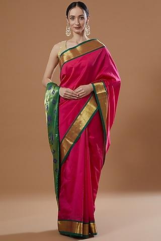 magenta katan silk paithani saree set