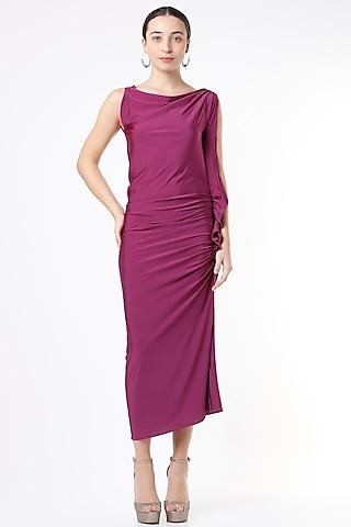 magenta lycra gathered dress