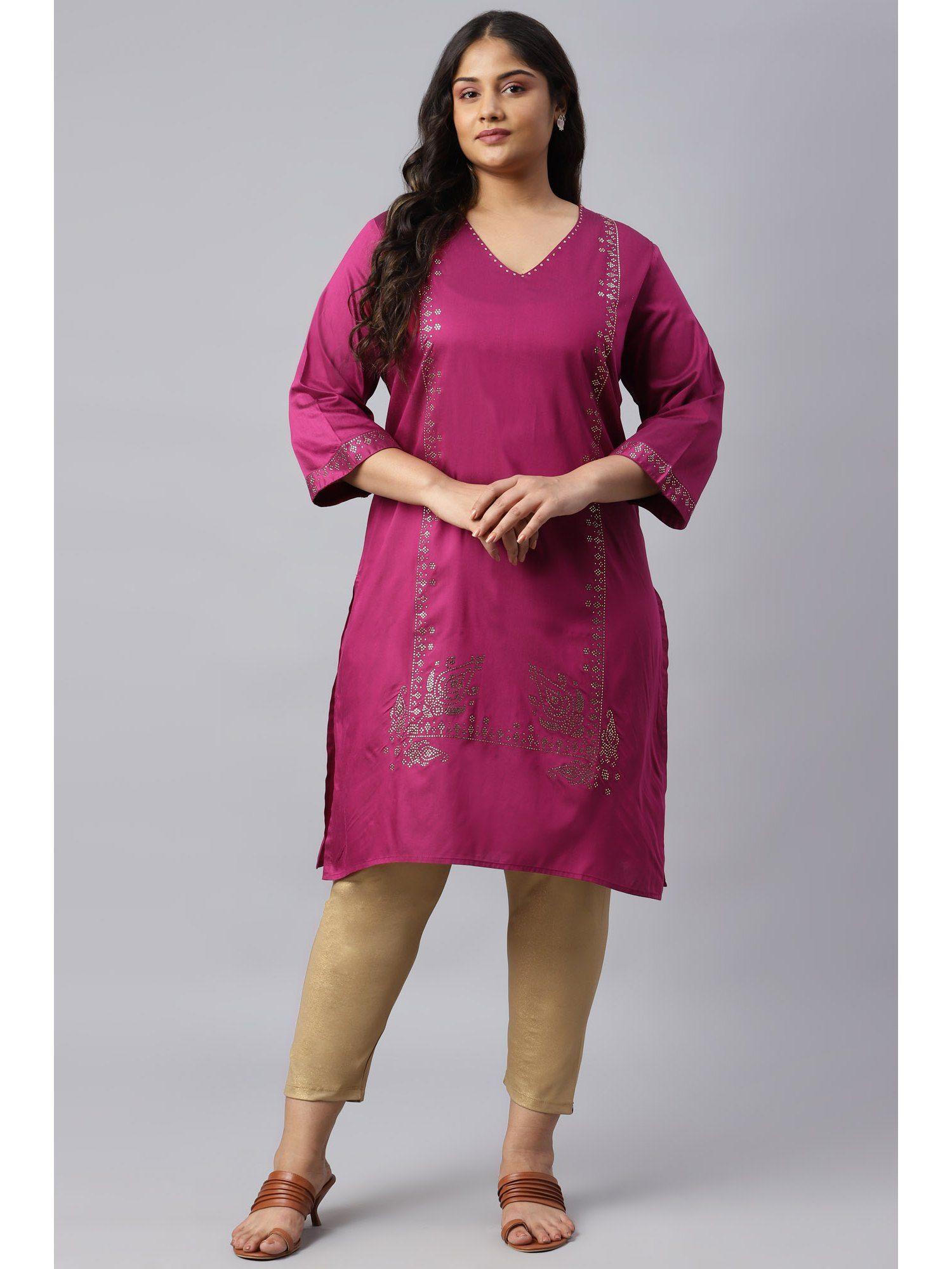 magenta mukaish embellished sequined plus size kurta with sequins