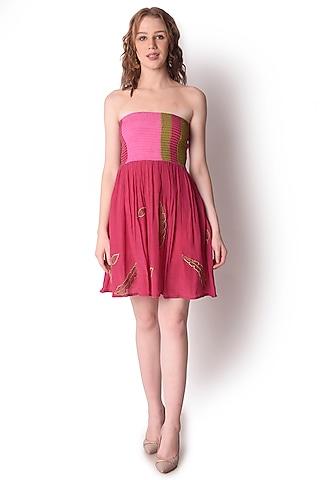 magenta patch work smocked tube dress