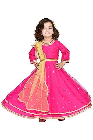 magenta poly silk & net embellished gown for girls