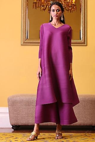 magenta polyester kurta set