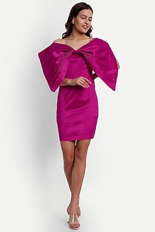 magenta polyester silk mini dress