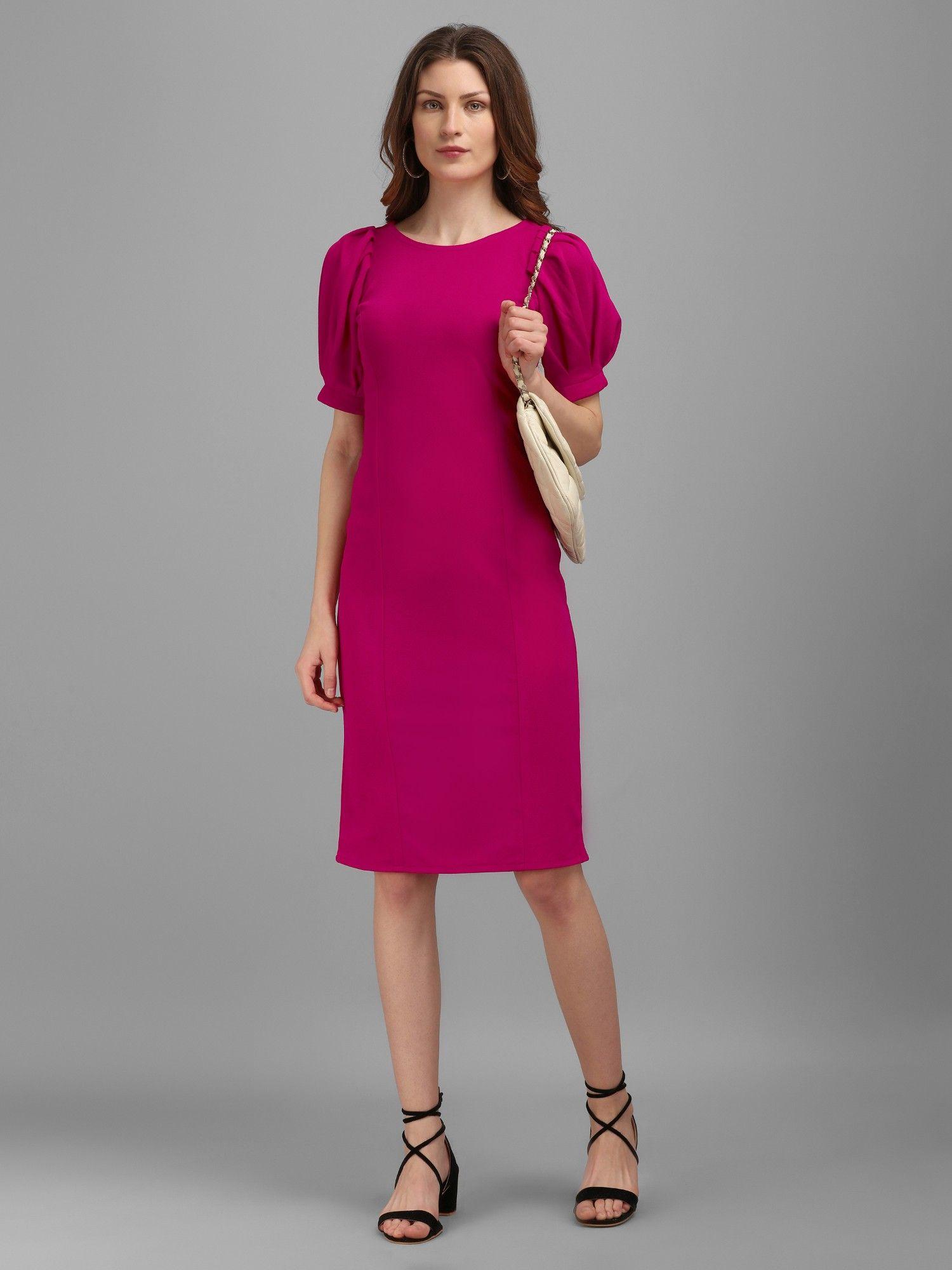 magenta princess line bodycon knee length dress (s)