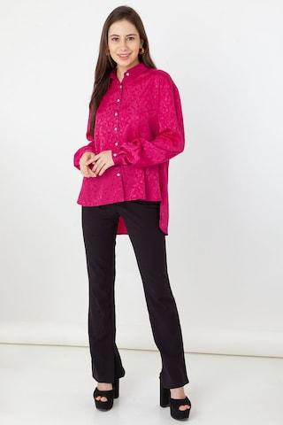 magenta print casual full sleeves regular collar women comfort fit shirt