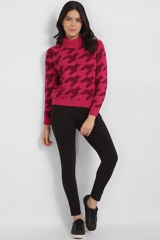 magenta print turtle neck women regular fit sweaters