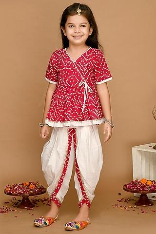 magenta printed kurta set for girls