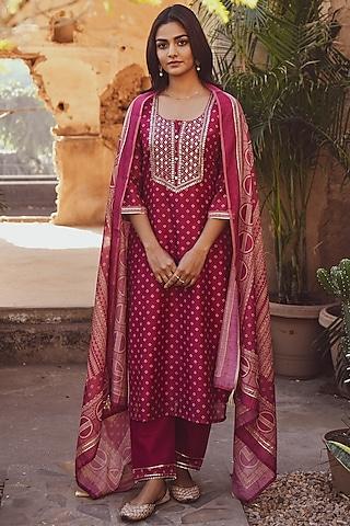 magenta printed kurta set