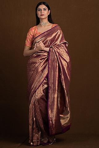 magenta pure katan silk handloom banarasi jaal printed saree