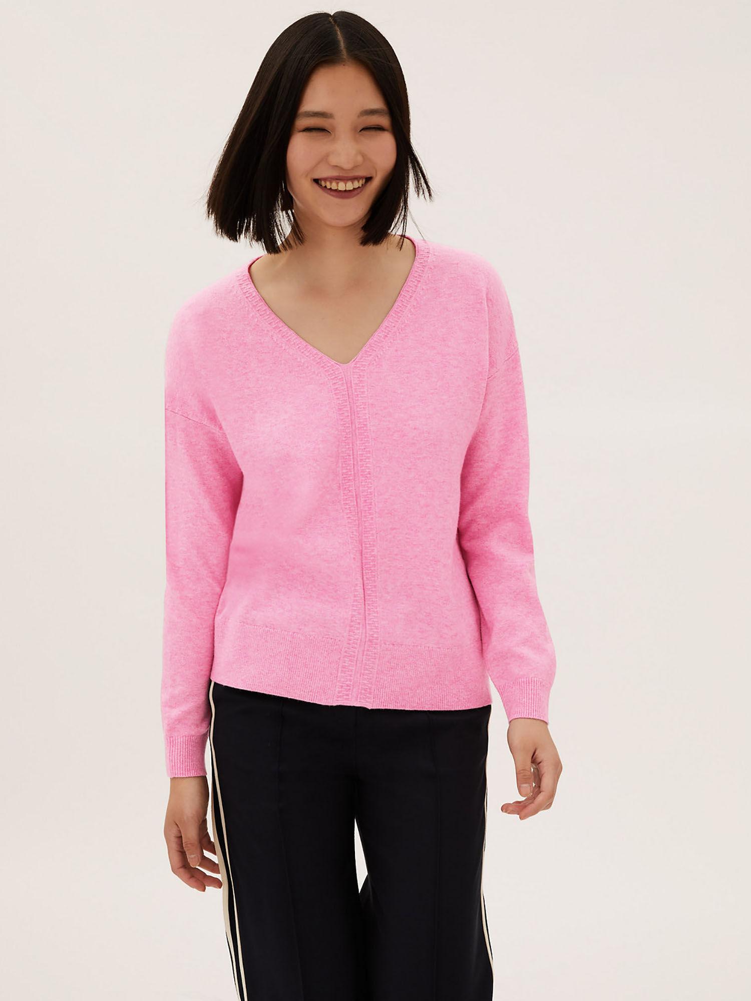 magenta recycled blend knitted v neck sweater