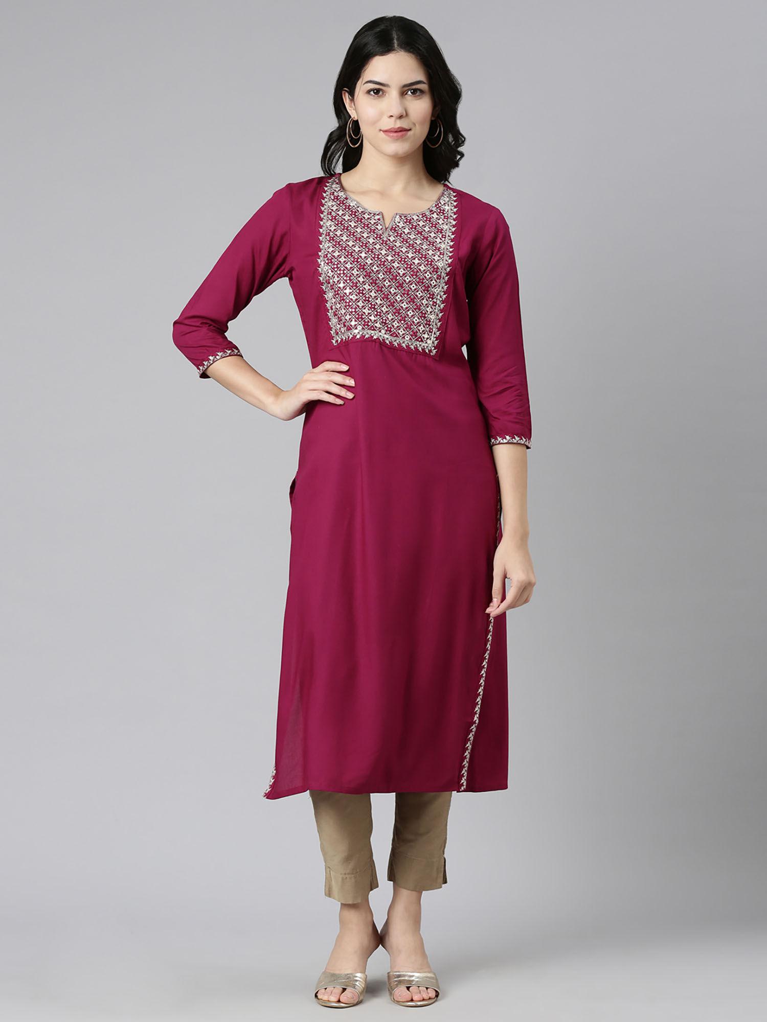 magenta regular straight printed kurta