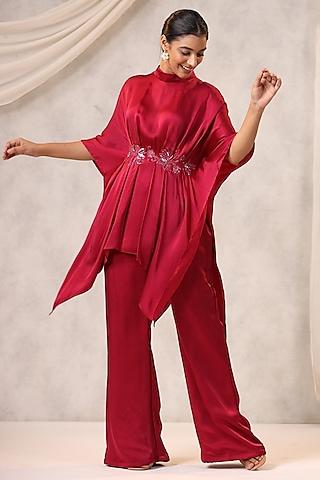 magenta satin tunic set