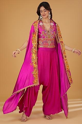 magenta silk cape set