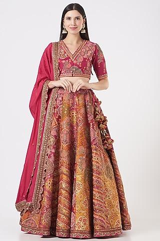 magenta silk chanderi & mulmul lehenga set