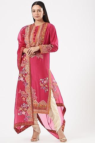 magenta silk kurta set