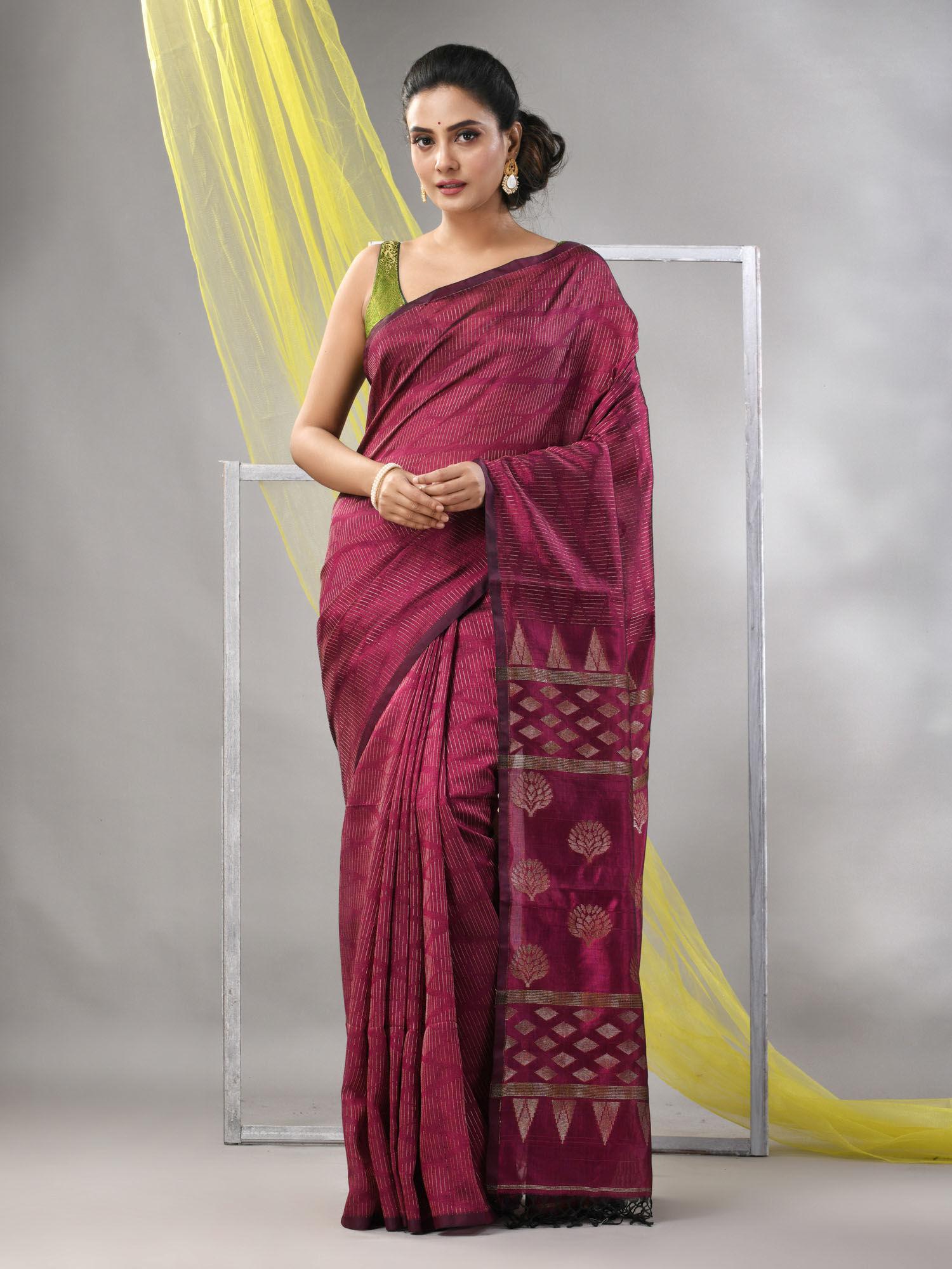 magenta silk matka soft saree with unstitched blouse