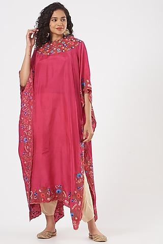 magenta silk printed cape set