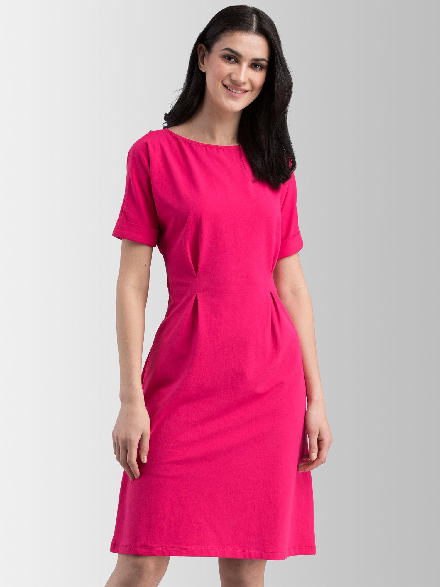 magenta solid dress