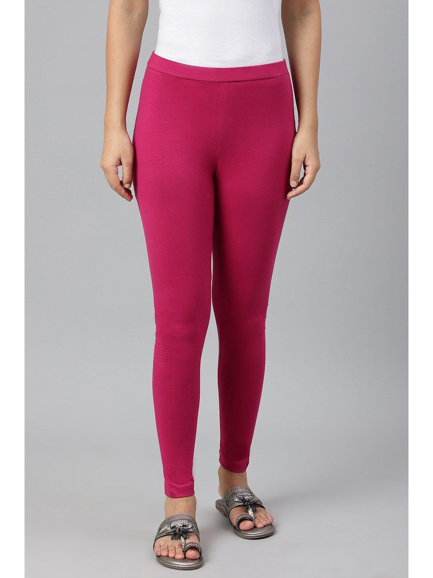 magenta solid knitted women's leggings