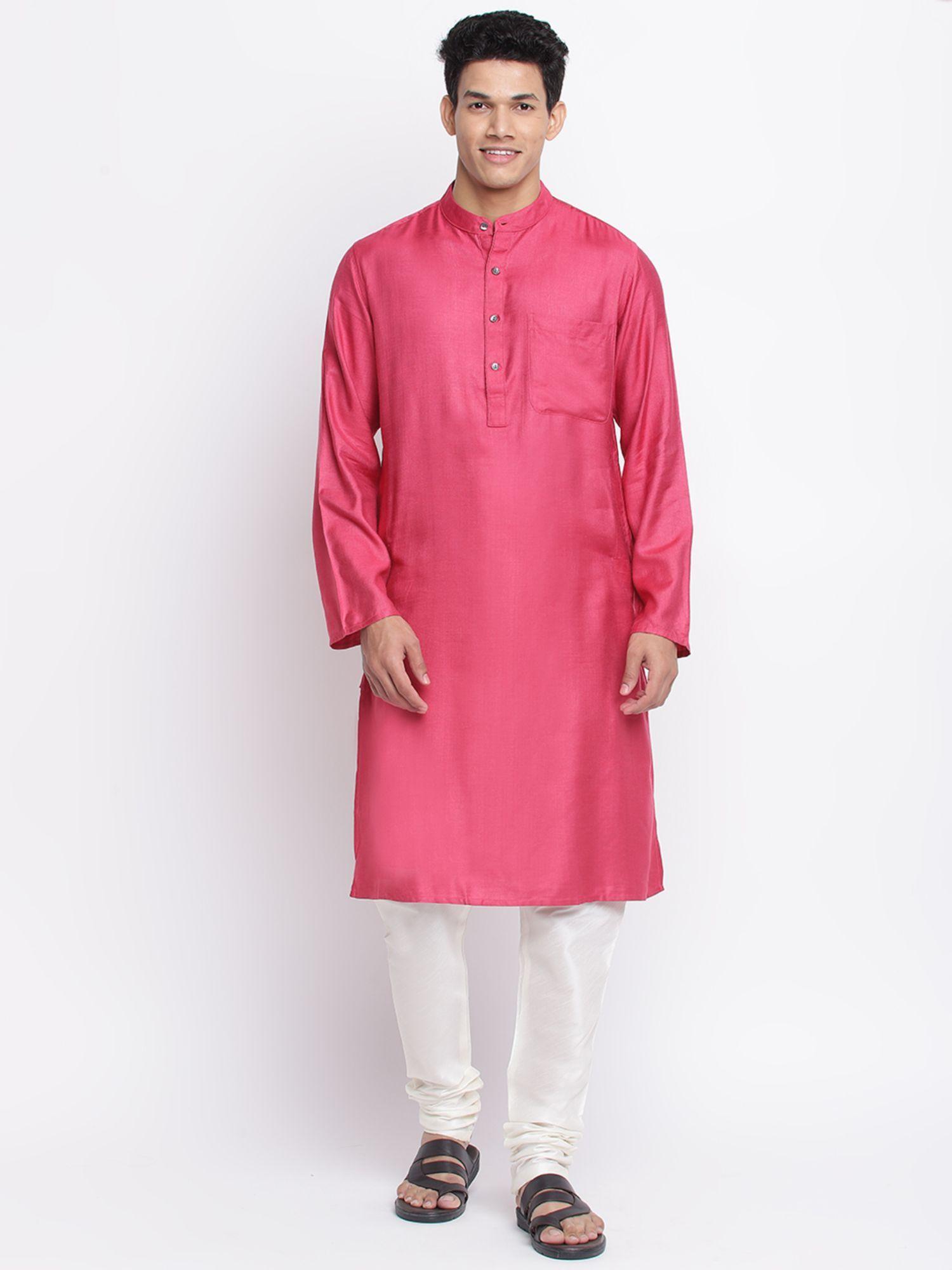 magenta viscose silk woven long kurta