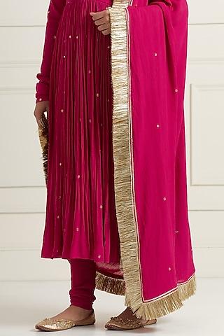 magenta wrinkle cotton hand embroidered anarkali set