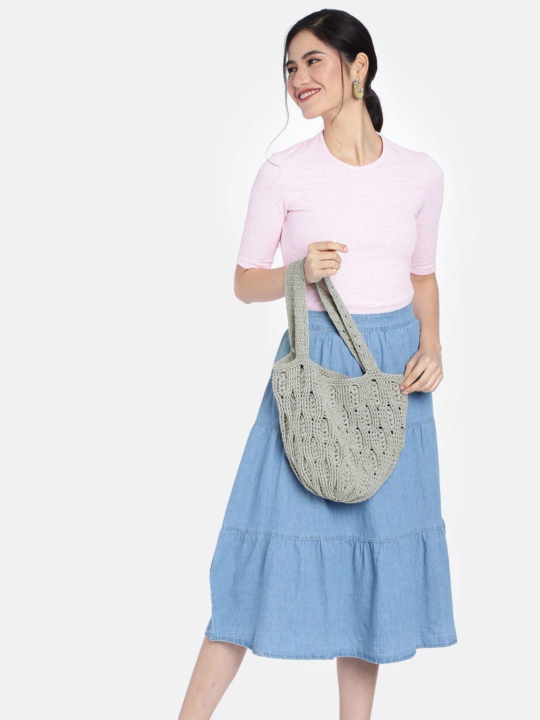 magic needles grey pure cotton crochet shopper shoulder bag