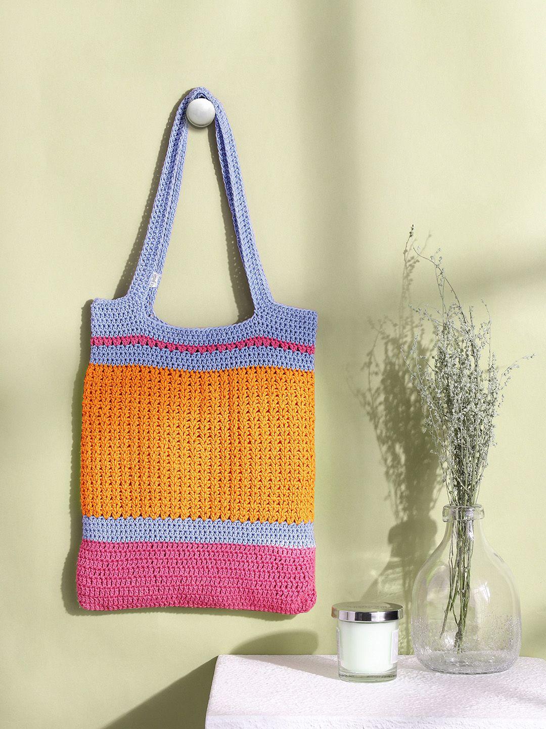 magic needles orange colourblocked shopper shoulder bag