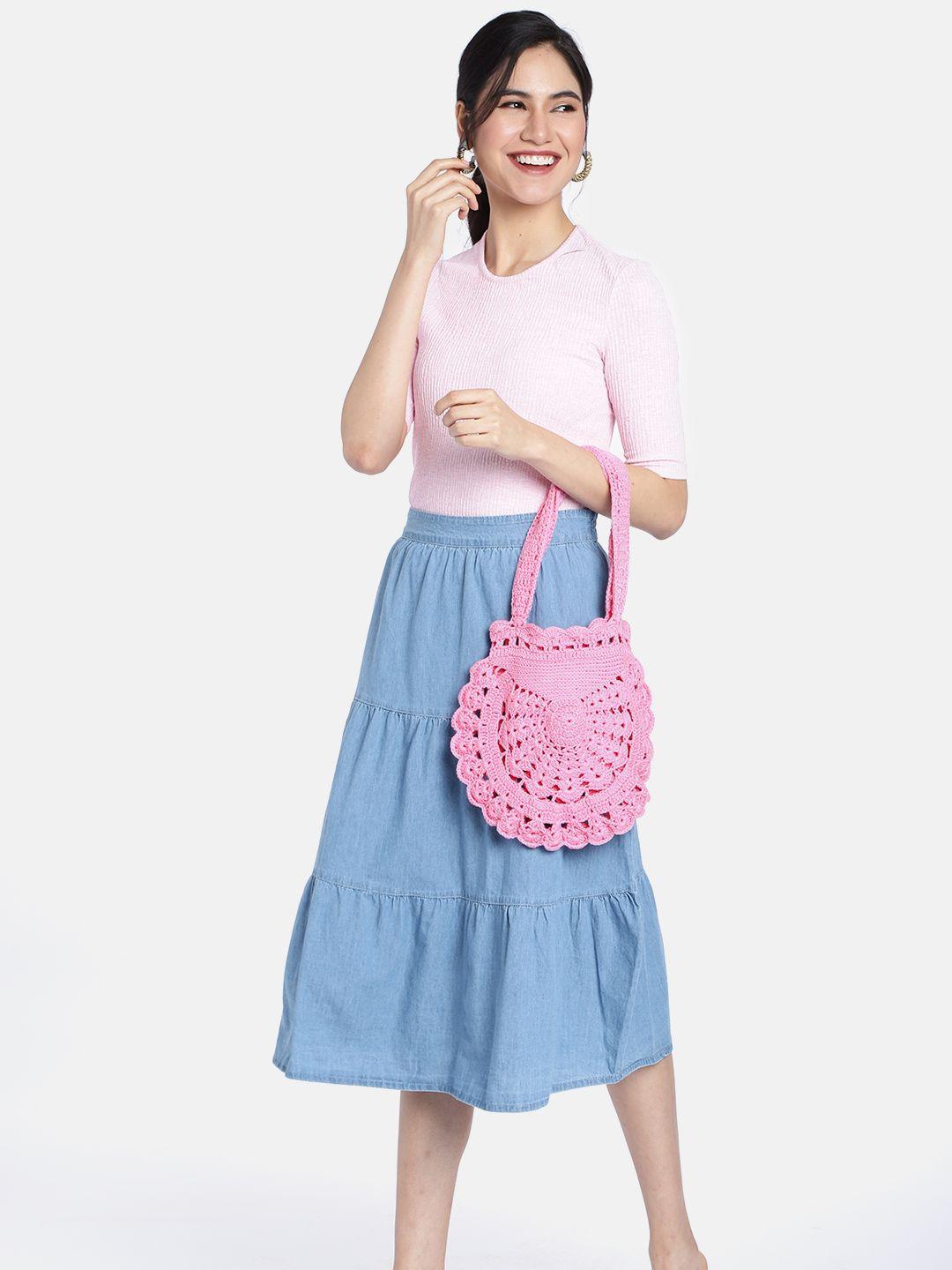 magic needles pink circular crochet shopper shoulder bag