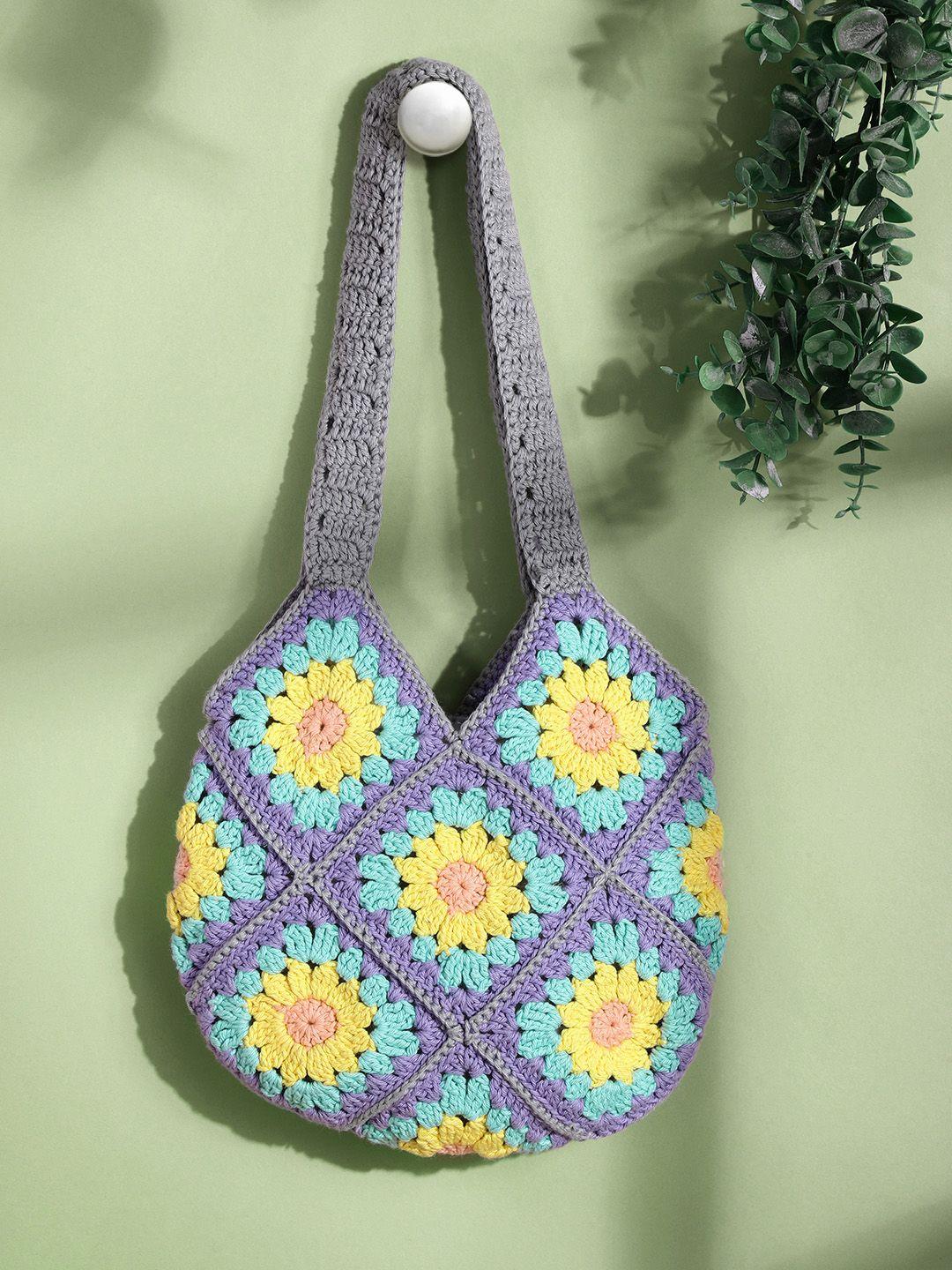 magic needles purple floral shopper shoulder bag