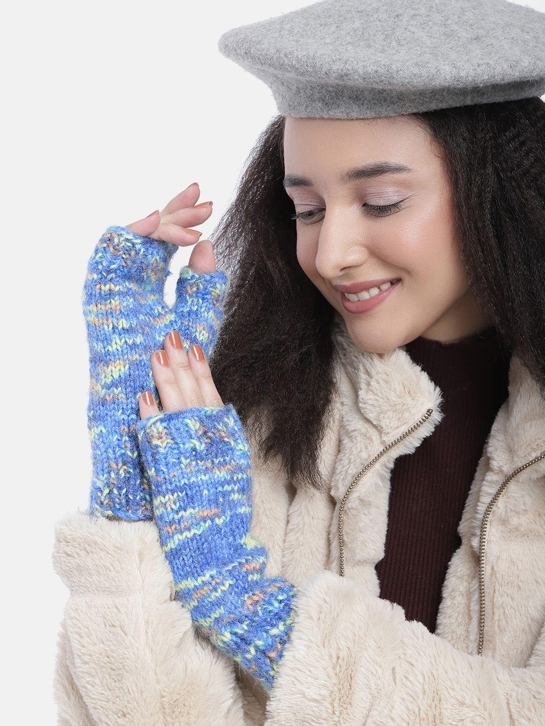 magic needles unisex blue & yellow woven design acrylic gloves