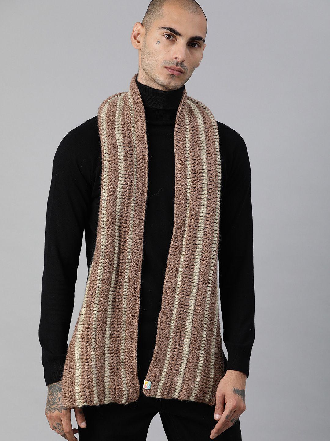 magic needles unisex brown & beige self design knitted scarf