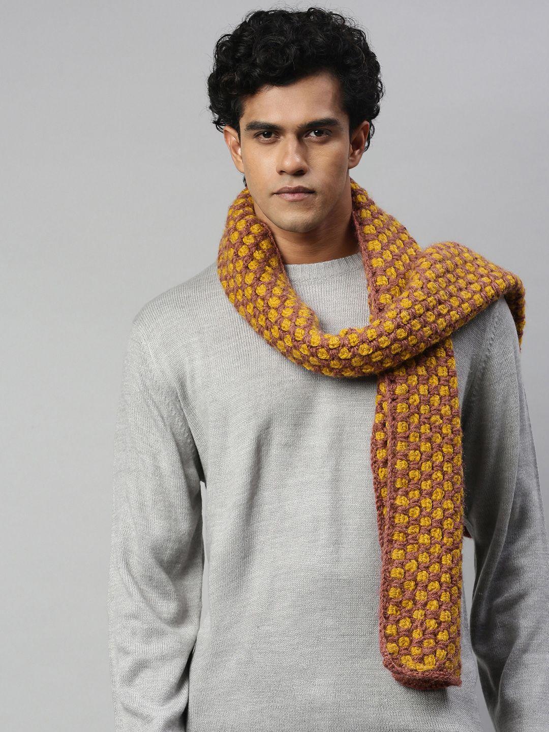 magic needles unisex brown & yellow self-design scarf