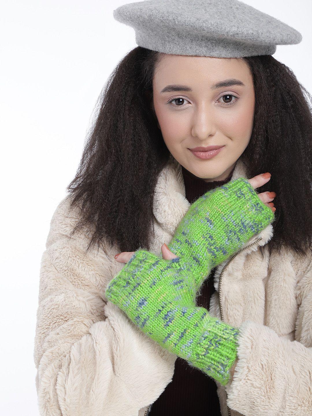 magic needles unisex green & blue woven design acrylic gloves