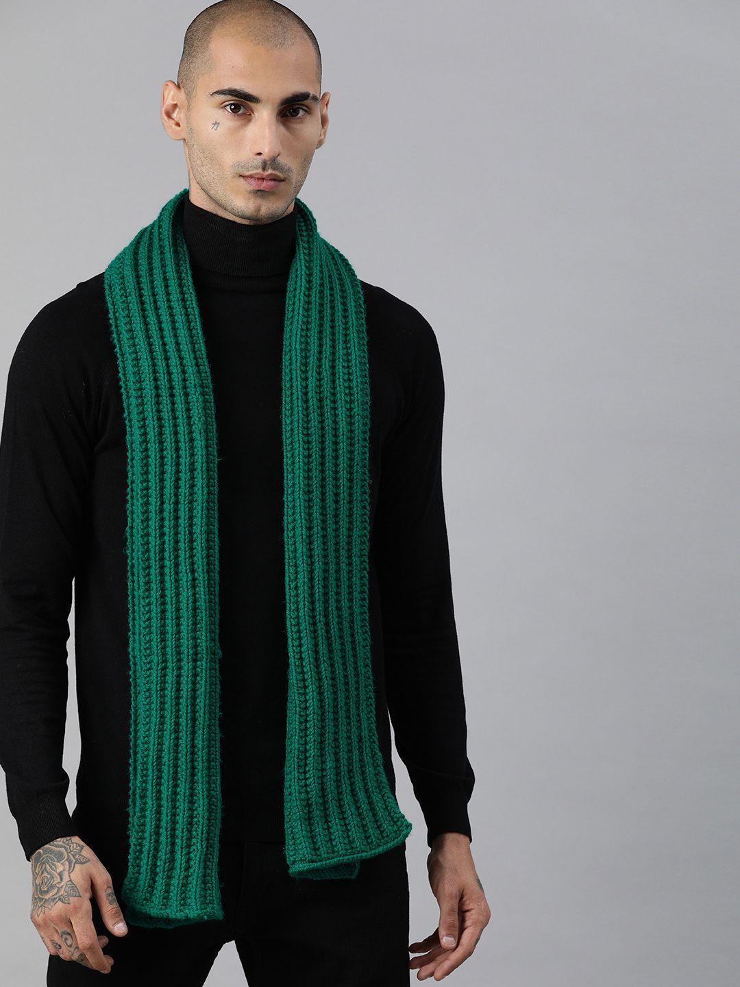 magic needles unisex green self striped knitted scarf