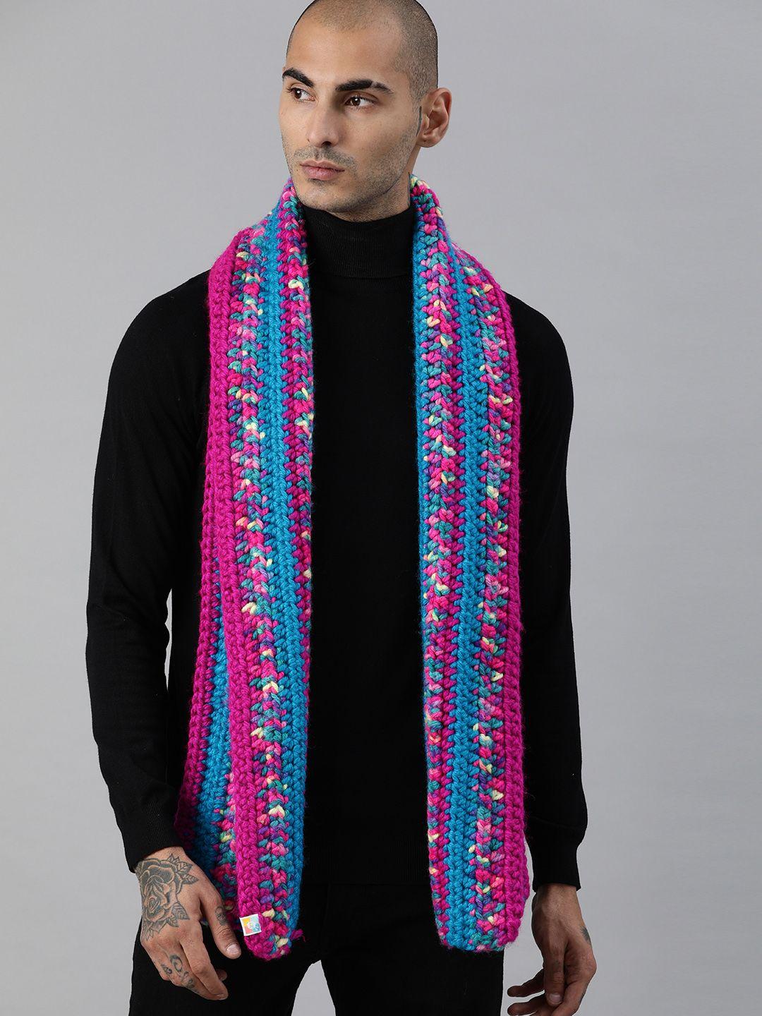magic needles unisex pink & blue knitted scarf