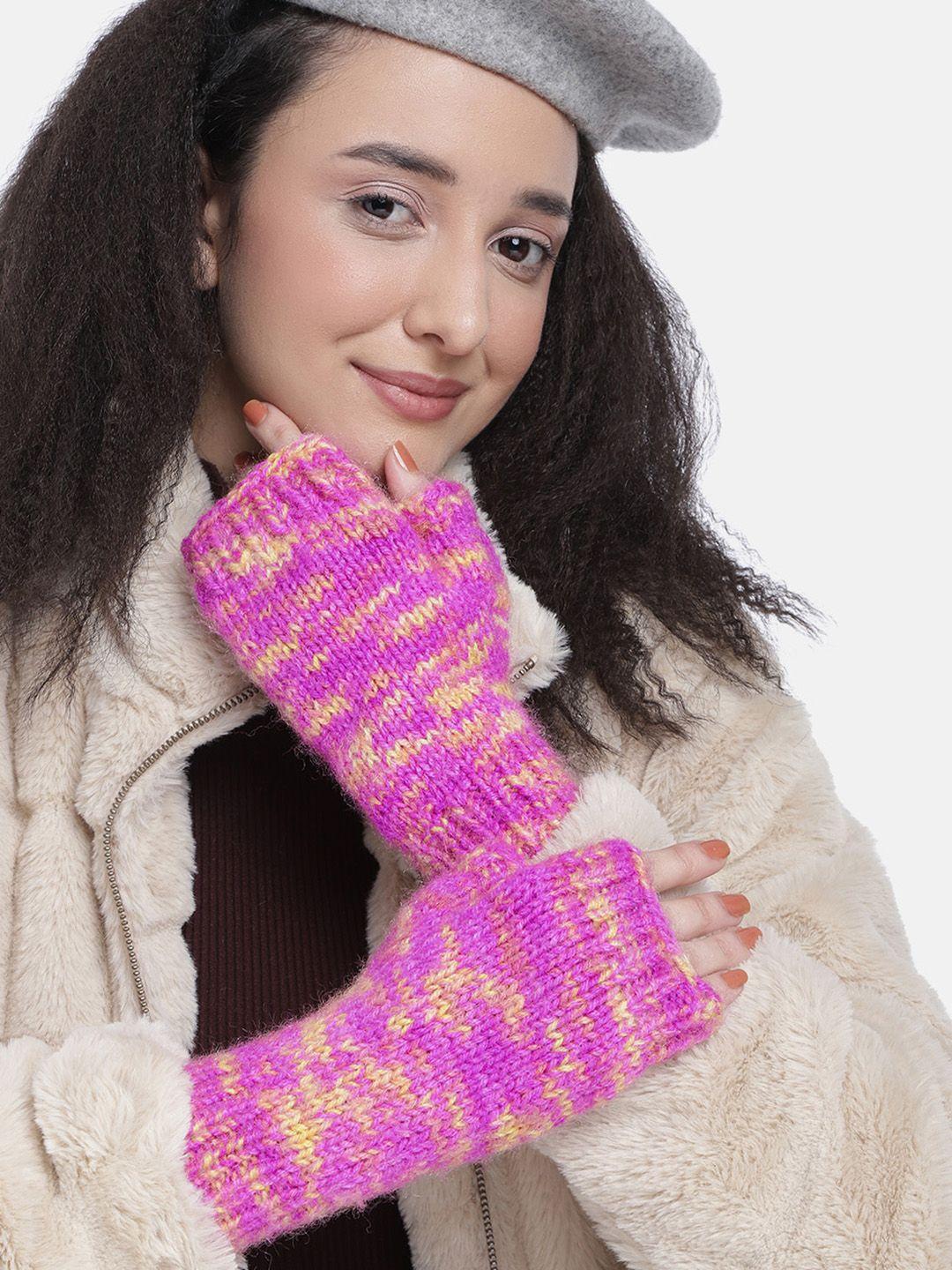 magic needles unisex pink & orange woven design acrylic gloves