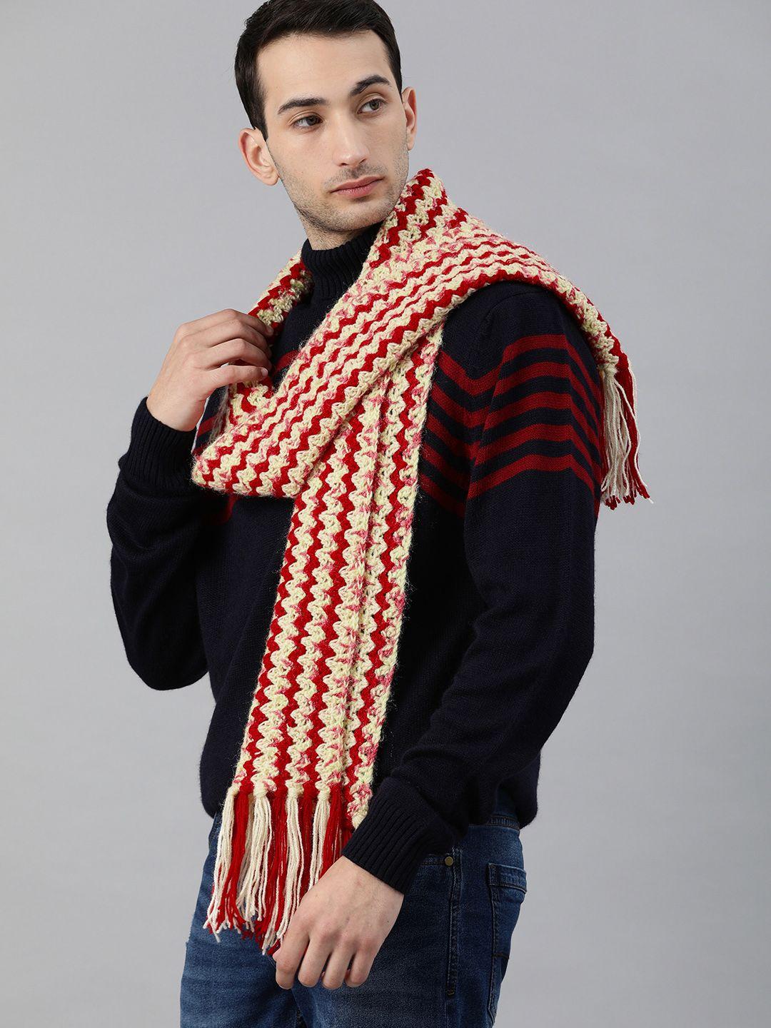 magic needles unisex red & off white knitted scarf