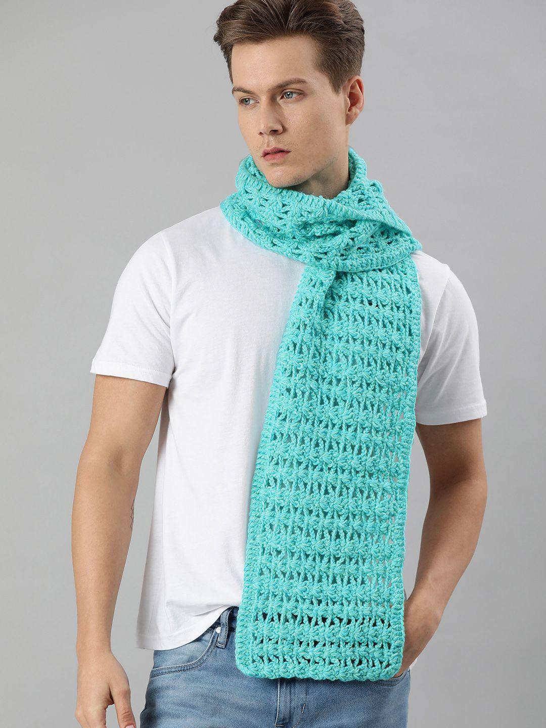 magic needles unisex turquoise blue self design knitted scarf