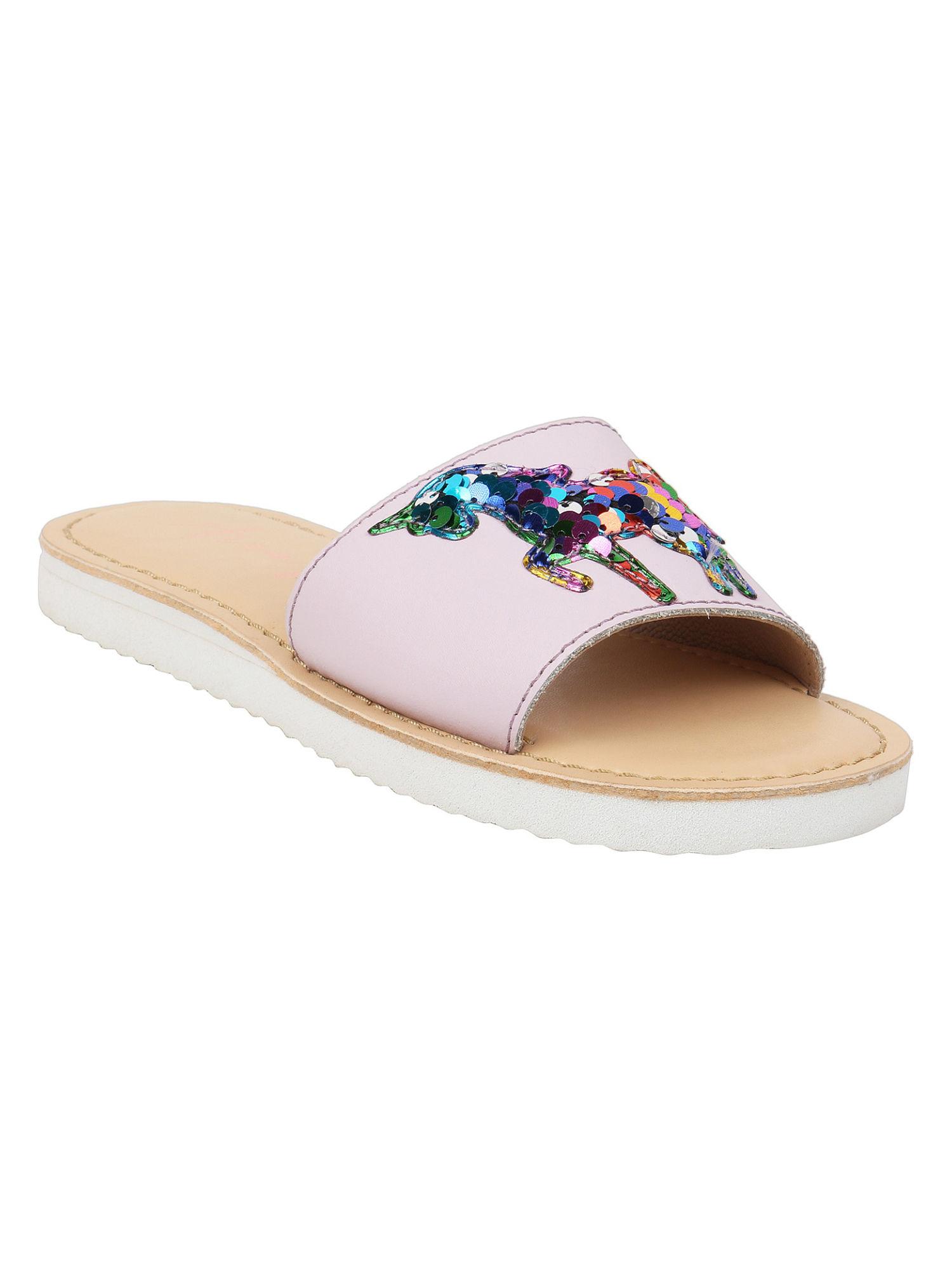 magic unicorn detailing slider sandals - lilac